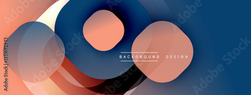 Circular abstract design with overlapping translucent circles and round shapes, blending gradients and smooth curves, creating depth, contrast, and a dynamic visual effect