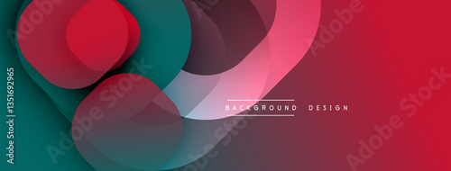 Circular abstract design with overlapping translucent circles and round shapes, blending gradients and smooth curves, creating depth, contrast, and a dynamic visual effect