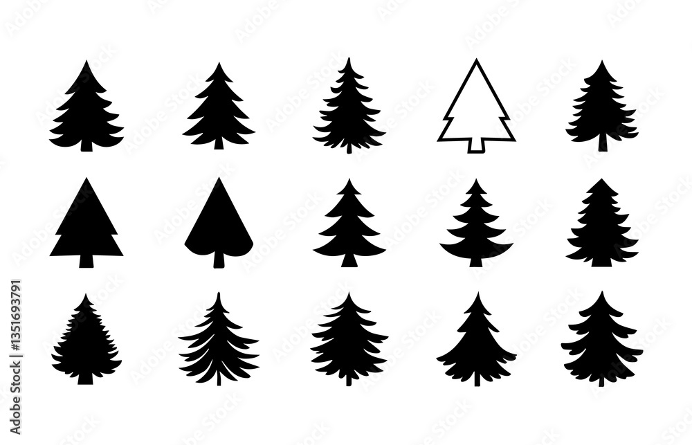 Obraz premium Set of Christmas Tree Icons | Various Tree Silhouette Designs
