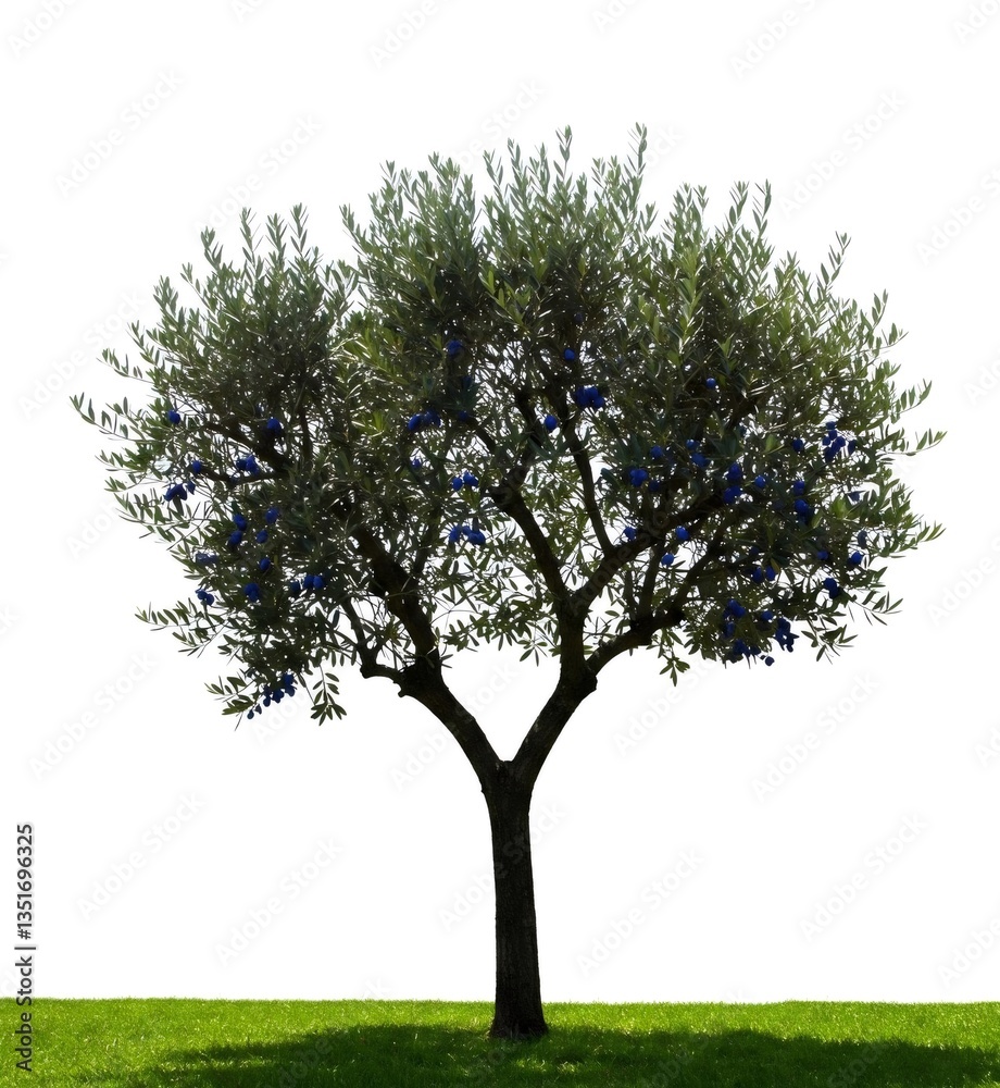 Obraz premium Olive tree with ripe olives growing on green grass