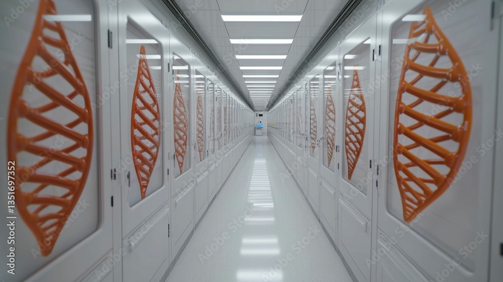 Fototapeta premium A cutting-edge biotech research facility with 3D visualizations of DNA structures on digital screens, highlighting the latest advancements in genetic research and biotechnology. , Minimalism Clean