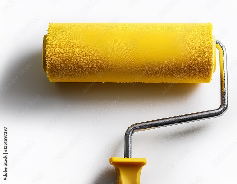 Obraz premium paint roller isolated on white background paint roller with painted yellow color art or renovation