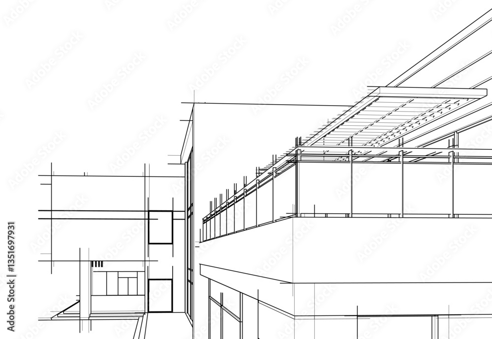 Fototapeta premium house building sketch architecture 3d illustration