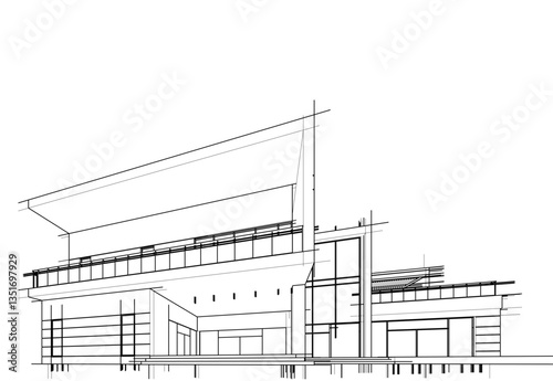 house building sketch architecture 3d illustration