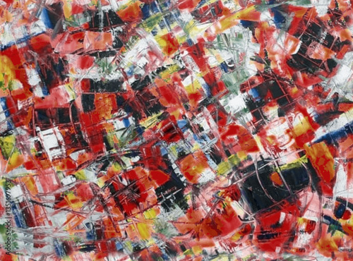 Abstract crimson gridlock pattern. Seamless, energetic design with grid and expressive brushstrokes. Perfect for fabric, prints, & more.