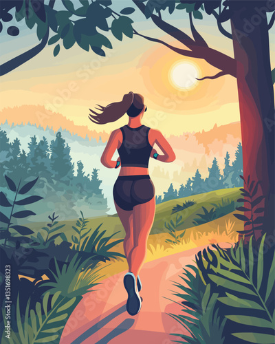 Vector Illustration Of Active Lifestyle with Outdoor Fitness Activities