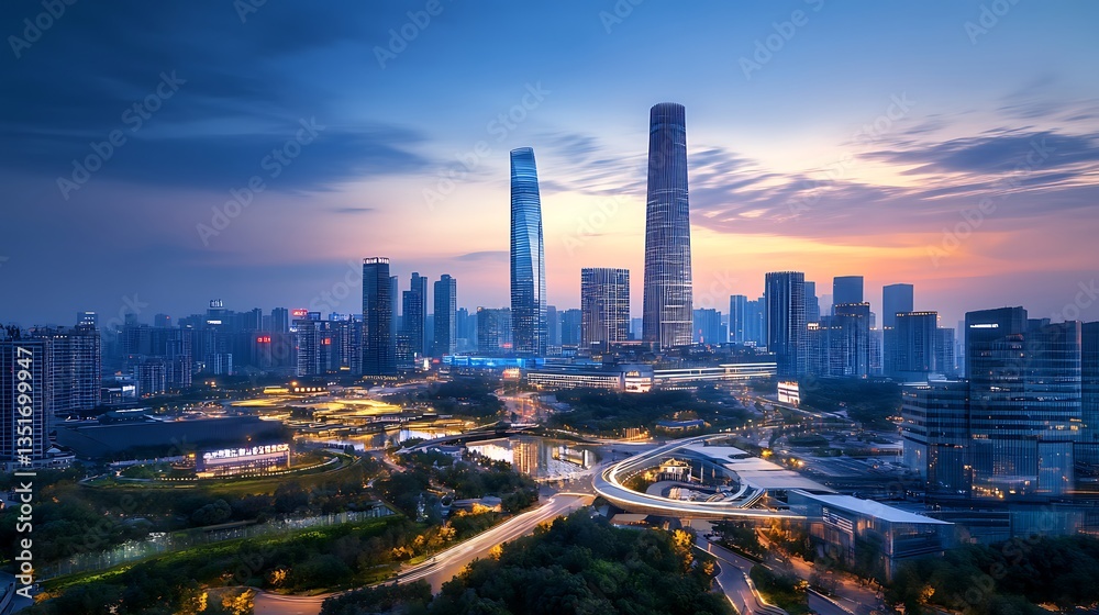 Obraz premium Iconic buildings in a futuristic skyline with clear and sunny weather image