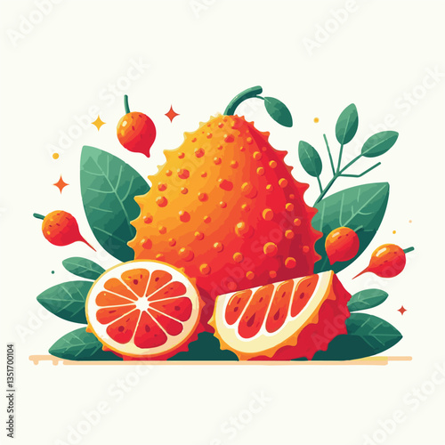 food, healthy, fruit, gac, fresh, organic, raw, freshness, delicious, isolated, orange, sweet, white, red, spiny, asian, green, bitter, background, plant, vegetarian, gourd, baby, vegetable, agricultu