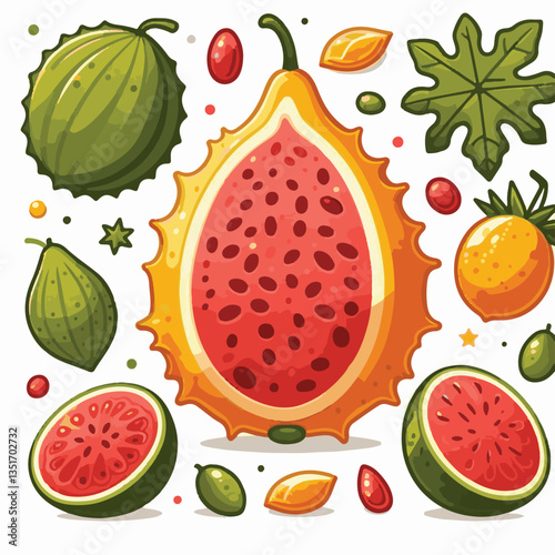 food, healthy, fruit, gac, fresh, organic, raw, freshness, delicious, isolated, orange, sweet, white, red, spiny, asian, green, bitter, background, plant, vegetarian, gourd, baby, vegetable, agricultu