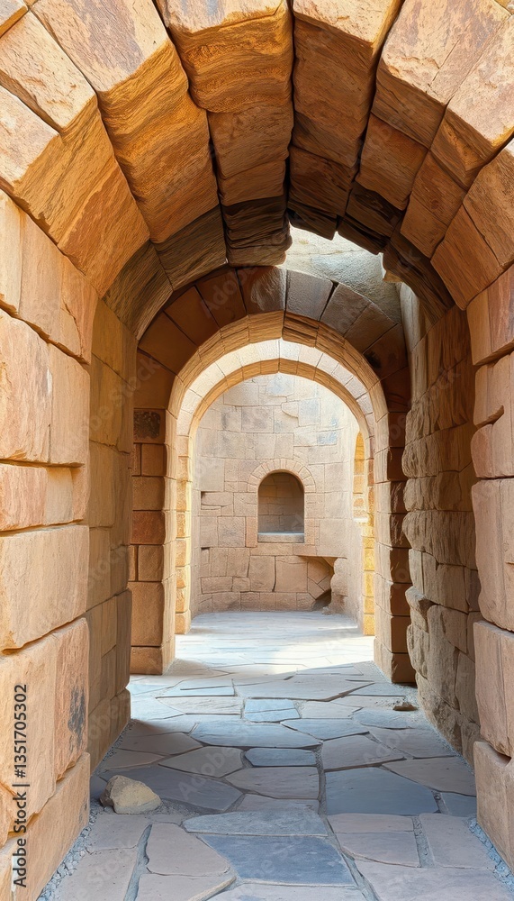 Obraz premium Rough, irregular stone surfaces, varied sizes & shapes, gaps & crevices create uneven arch texture, rustic, rugged