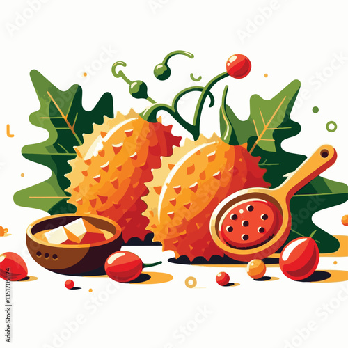 food, healthy, fruit, gac, fresh, organic, raw, freshness, delicious, isolated, orange, sweet, white, red, spiny, asian, green, bitter, background, plant, vegetarian, gourd, baby, vegetable, agricultu