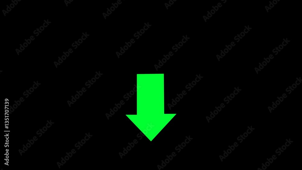 A simple, clean animation of a green arrow pointing downwards, animated arrow bouncing down icon isolated, Direction Pointer