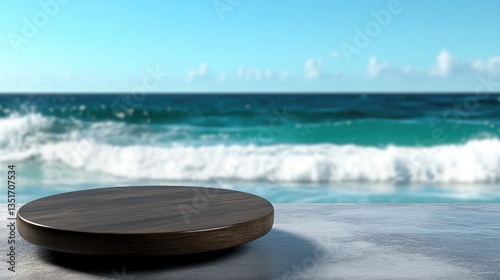 Wooden circular podium on a beach photo