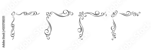 Set of 4 hand drawn calligraphic corner elements. Editable retro designs, frame constructor