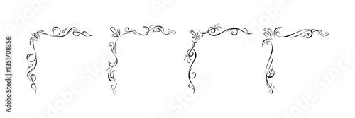 Set of 4 hand drawn elegant corner elements. Editable retro designs for making decorative frames
