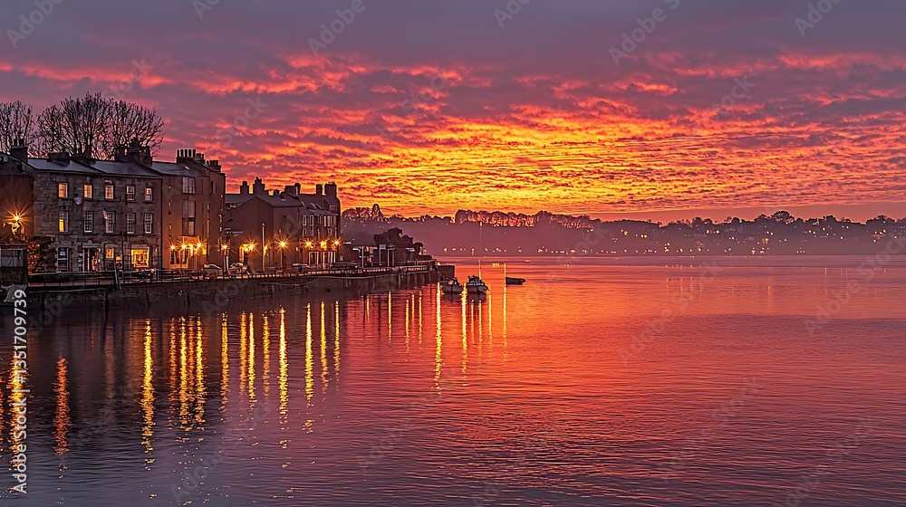 Naklejka premium Scenic Waterfront Sunrise Reflection