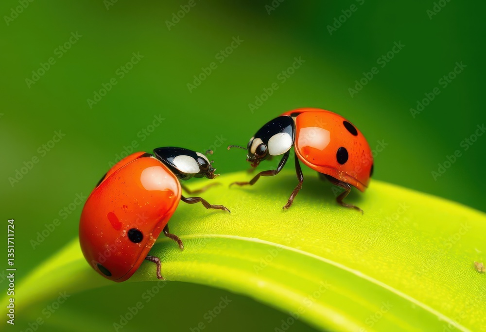 Fototapeta premium Close-up of ladybug perched on vibrant green leaf, isolated, creature, biology