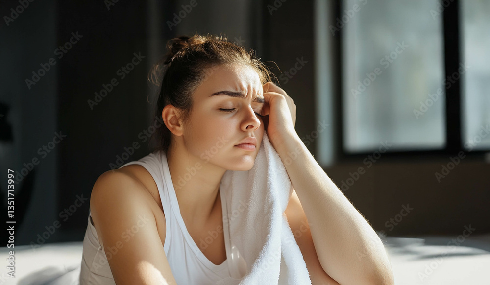 Exhausted Young Woman After an Intense Workout at the Gym.Generated image Exhausted Young Woman After an Intense Workout at the Gym.Generated image