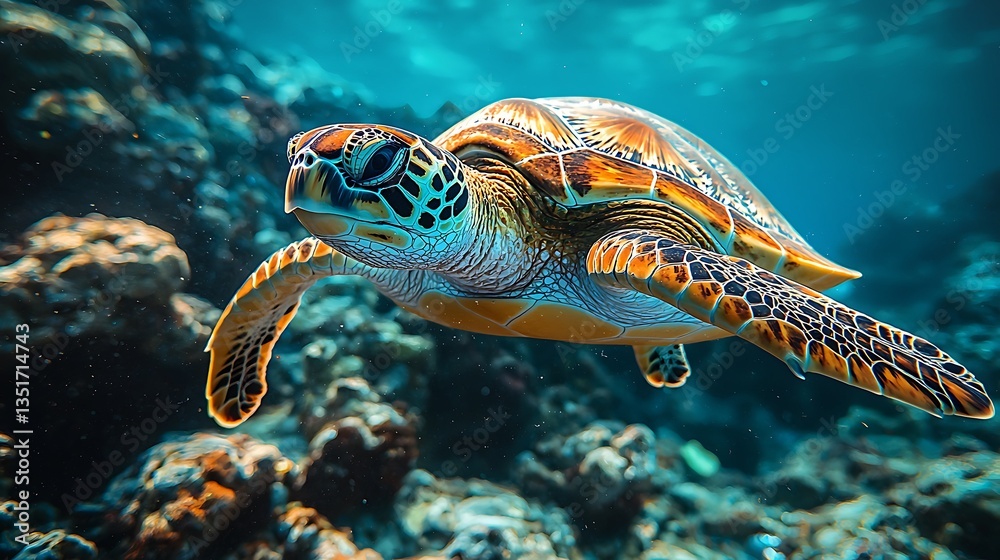 Obraz premium Sea Turtle Coral Reef Underwater Wildlife Nature Photography