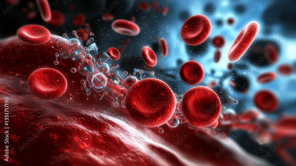 Microscopic View of Red Blood Cells in Human Body Digital Illustration Scientific Environment Close-Up Perspective Microscopic View of Red Blood Cells in Human Body Digital Illustration Scientific Environment Close-Up Perspective
