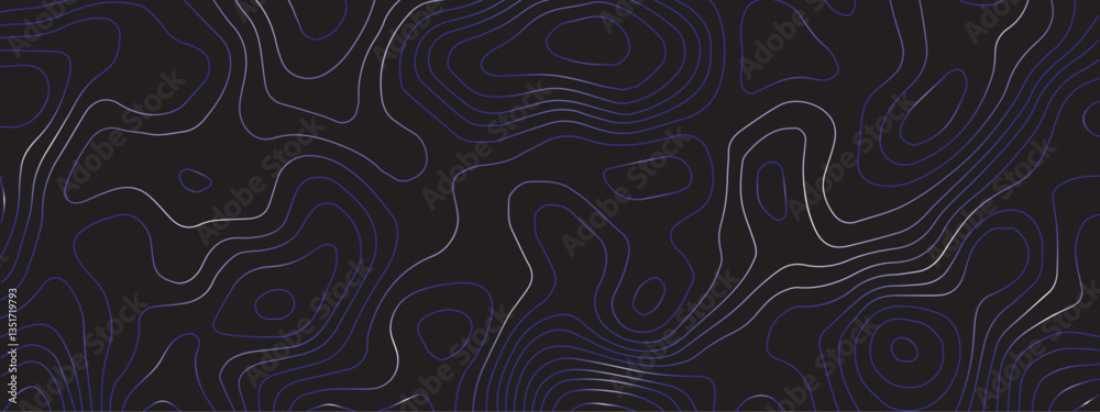Fototapeta premium Colorful Abstract Topographic Map with Seamless Lines and Geometric Grids, Depicting the Terrain of Sea and Mountains on a Deep Black Background