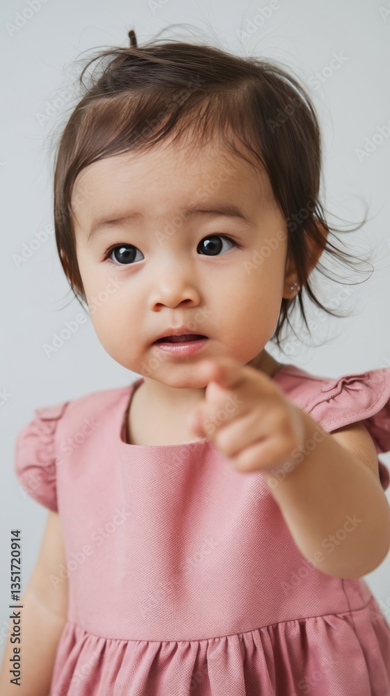 Asian little cute girl pointing something isolated on white background Asian little cute girl pointing something isolated on white background