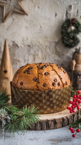Traditional christmas panettone with chocolate chips