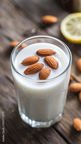 Milk day concept with almonds high angle