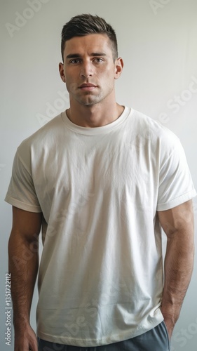 Handsome man wearing blank white tshirt and shorts isolated on white background