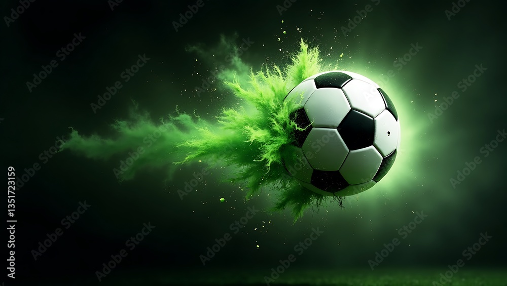Fototapeta premium Soccer ball explosion, dark background