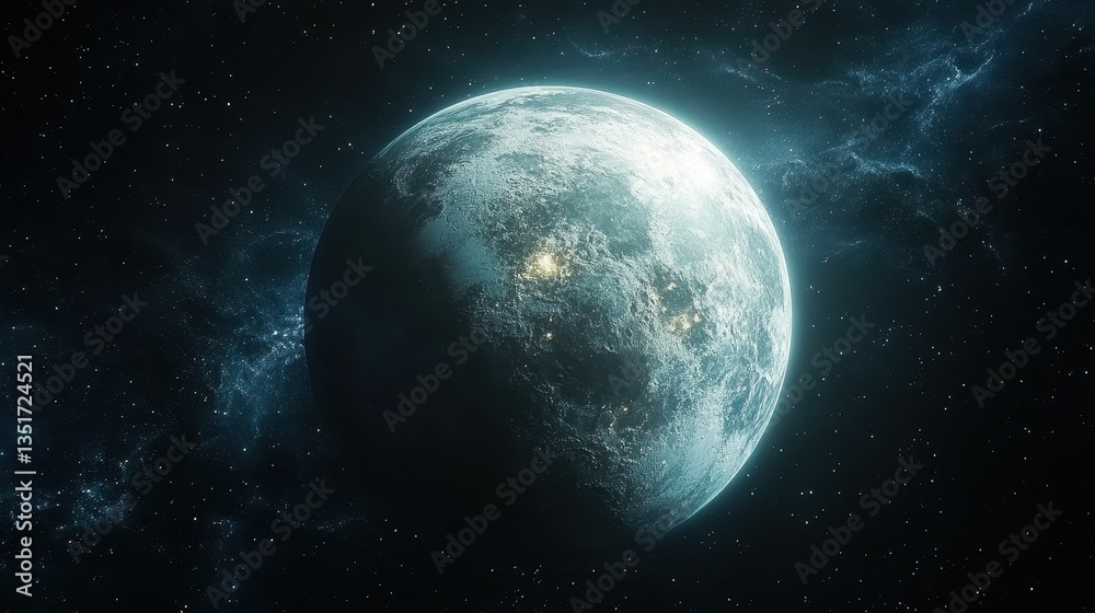 Fototapeta premium A luminous planet surrounded by a nebula in deep space