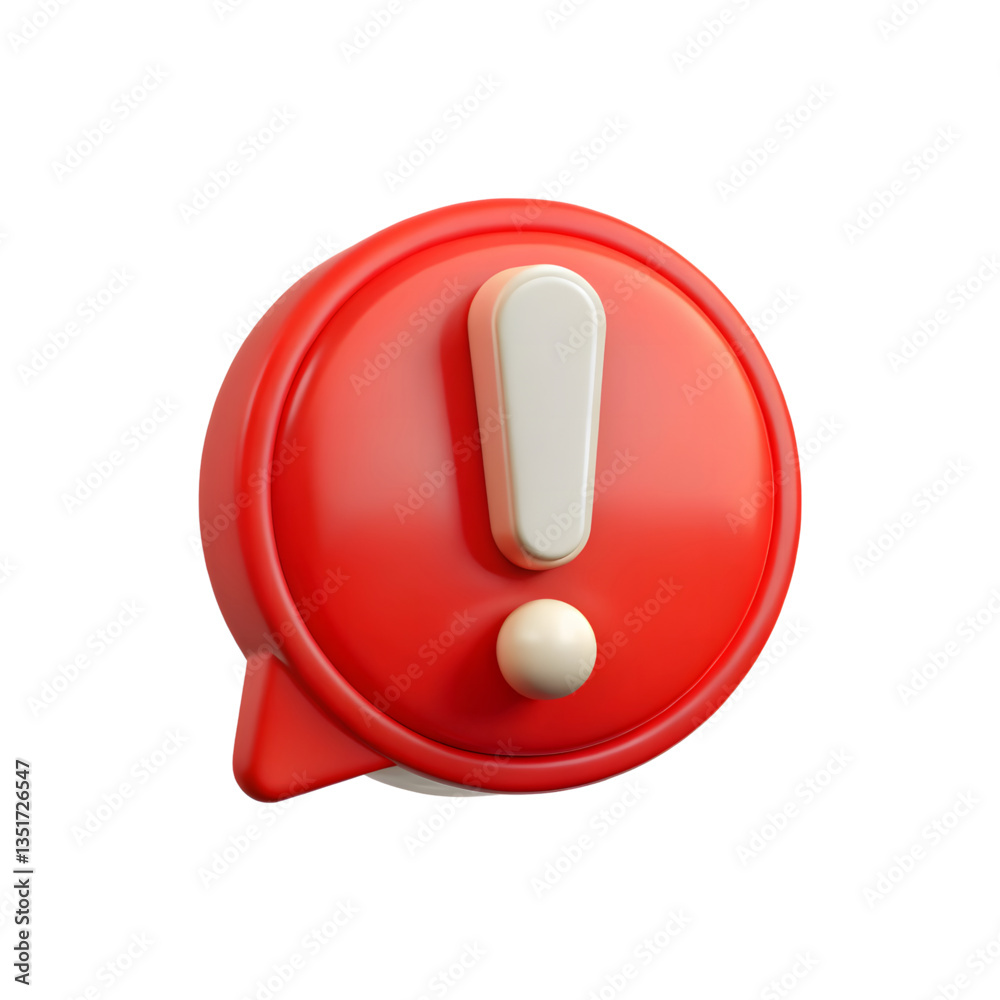 3D Red Alert Icon with Exclamation Mark on Transparent Background 3D Red Alert Icon with Exclamation Mark on Transparent Background