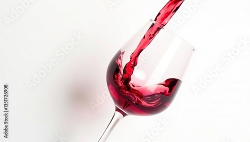 Rich red wine poured, swirling in glass against white , drinkware, shiraz, alcohol