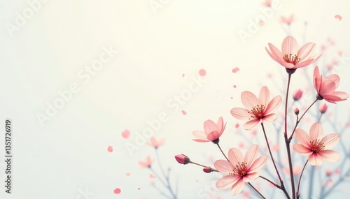 Delicate line art floral sprigs, minimalist style, aesthetic, white, surface