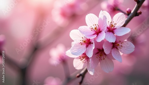 Delicate pink sakura blossoms, full bloom, soft petals , branch, botanical, subtle