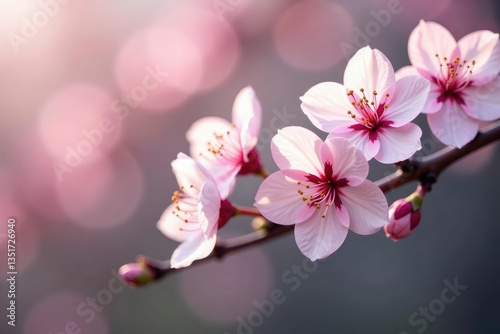 Delicate pink sakura blossoms, soft petals, gentle branches , illustration, branch