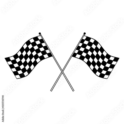 Two crossed checkered flags silhouette. Racing checkered flags vector isolated on a white background. Vector illustration