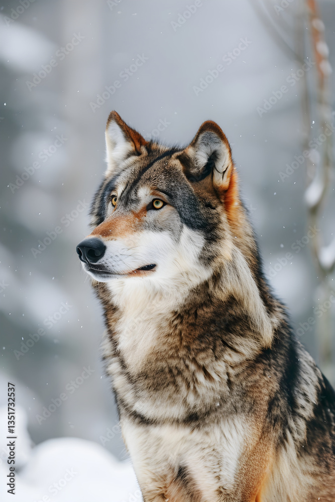 Majestic Wolf Standing in a Snowy Wilderness - A Stunning Display of Wild Nature in Winter Majestic Wolf Standing in a Snowy Wilderness - A Stunning Display of Wild Nature in Winter