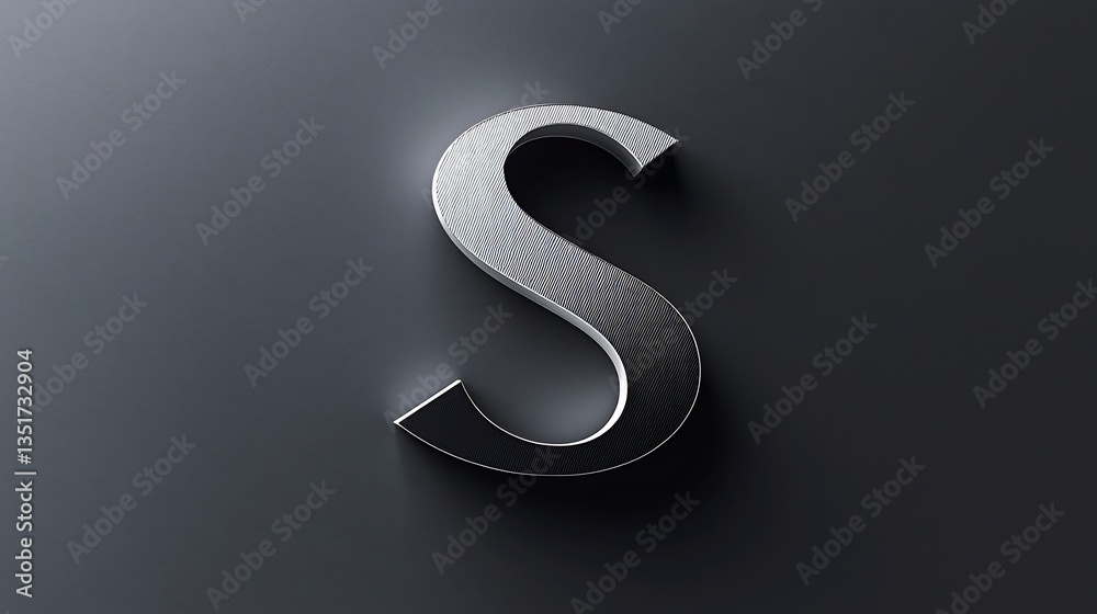 Naklejka premium Elegant Metallic Letter S on Dark Gray Background for Typography Design