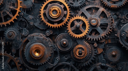 Wallpaper Mural Complex Arrangement of Detailed Gears in Closeup with Industrial, Steampunk aesthetic Torontodigital.ca