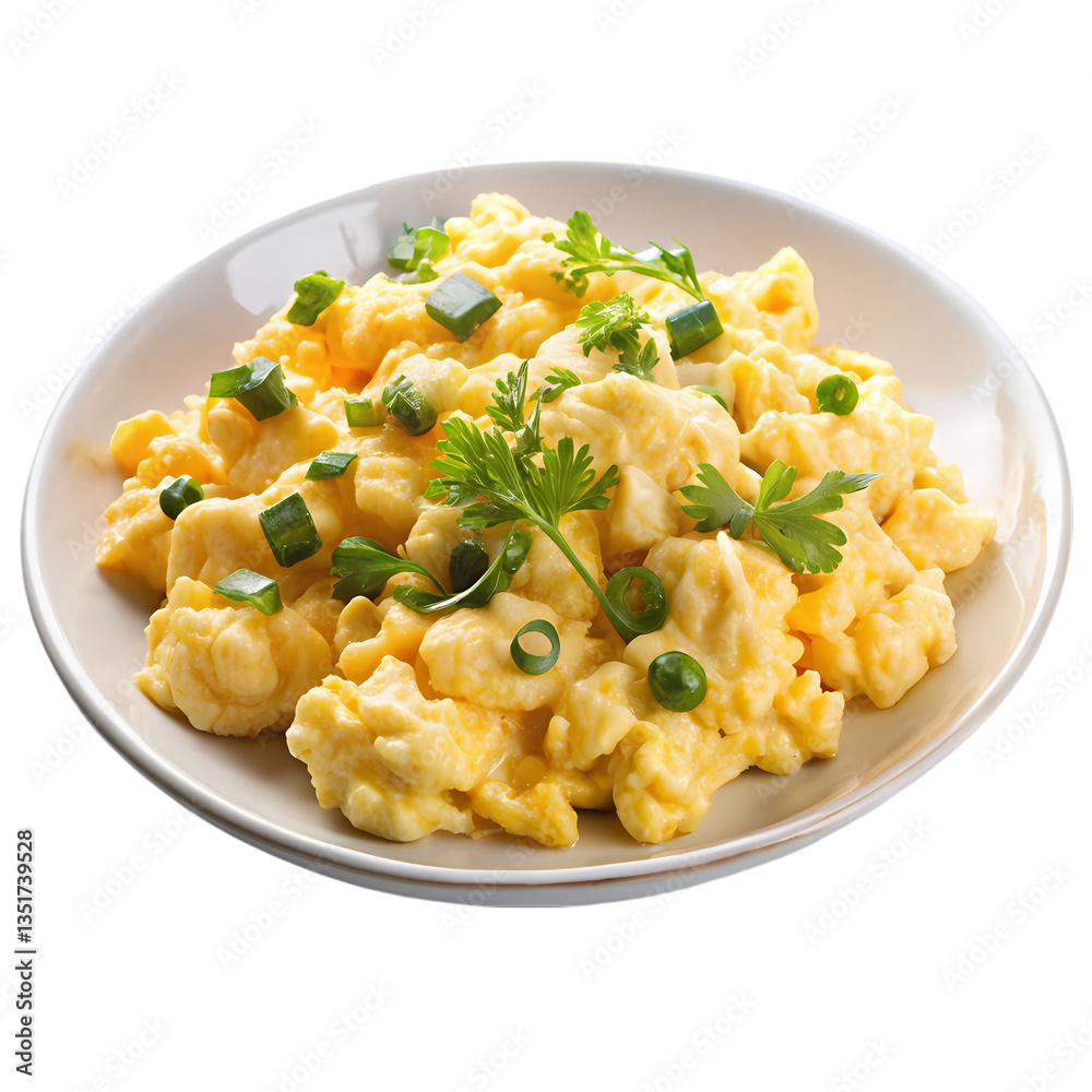 Delicious Scrambled Eggs Recipe isolated on transparent background Delicious Scrambled Eggs Recipe isolated on transparent background