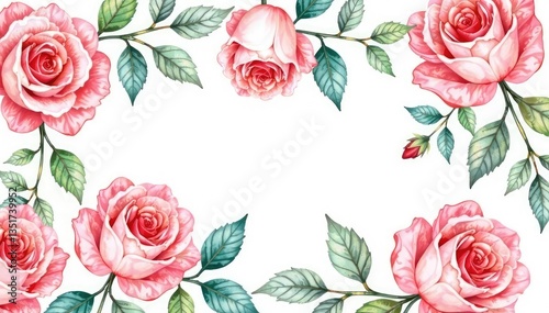 Delicate watercolor roses & leaves, repeating pattern, vintage, illustration, nature