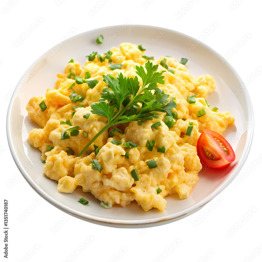 Fluffy Scrambled Eggs Recipe Easy Breakfast Idea isolated on transparent background Fluffy Scrambled Eggs Recipe Easy Breakfast Idea isolated on transparent background
