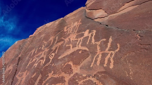 Stone engrave inscription on rock by ancient Nabataens in Tabuk Madina of Saudi Arabia