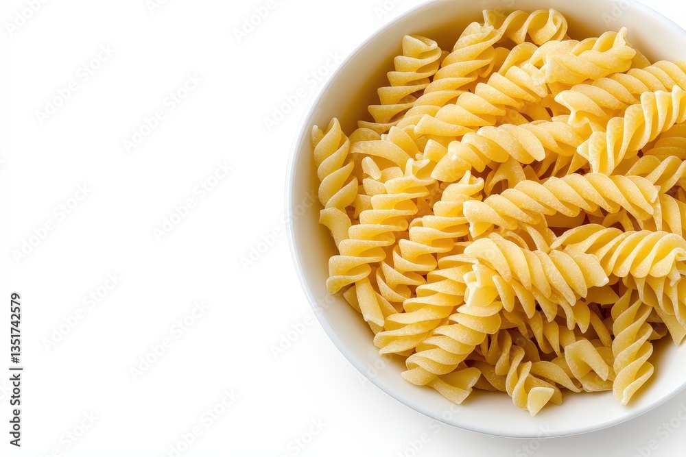 Raw dry uncooked Fusilli pasta spaghetti noodle on white background Good for basil tomato pesto sauce Homemade fresh Italian food organic whole wheat vegan spaghetti noodle for a healthy meal Raw dry uncooked Fusilli pasta spaghetti noodle on white background Good for basil tomato pesto sauce Homemade fresh Italian food organic whole wheat vegan spaghetti noodle for a healthy meal