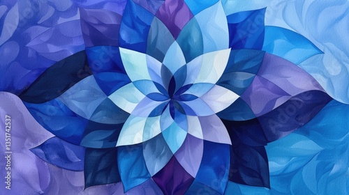 An abstract blue floral pattern composed of layered petal shapes
