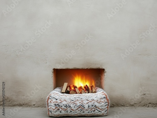 Cozy fireplace with a warm glow and wood logs.