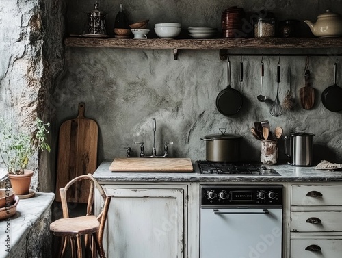 Cozy rustic kitchen with wooden accents.