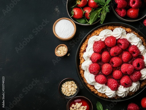 Delicious berry dessert with whipped cream topping.