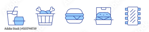 menu, hamburger, ribs, fried chicken. Fast food Icon vector illustration. Line Duotone style. Editable stroke